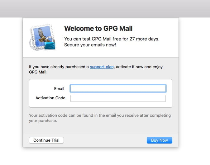 Welcome to GPG Mail - You can test GPG Mail free for 27 more days. Secure your emails now!